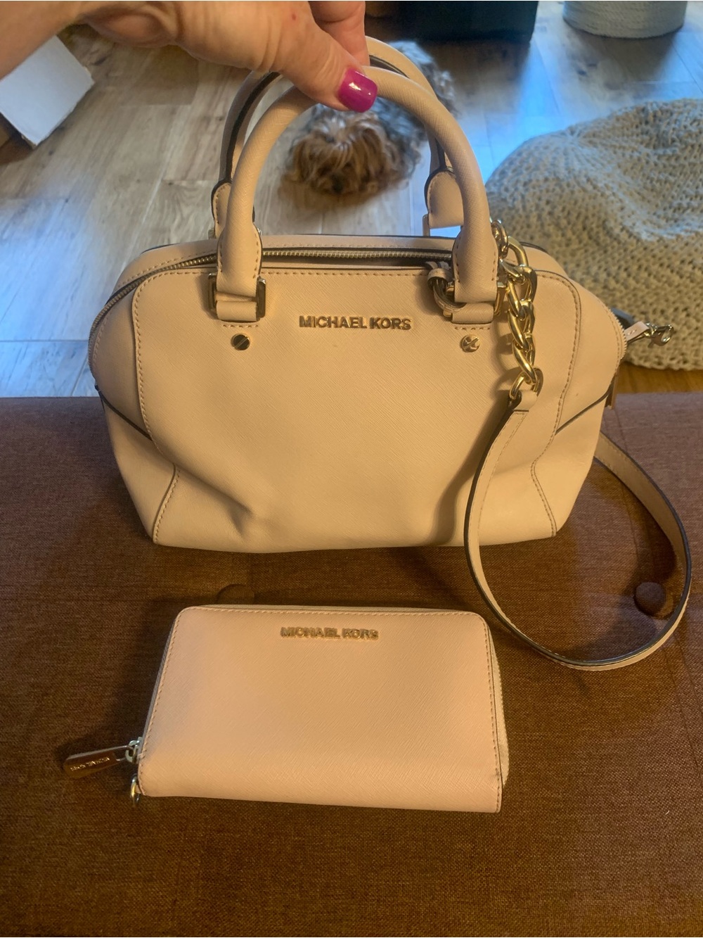 Michael Kors Blush Pink Saffiano Dome Satchel with Zip Wallet